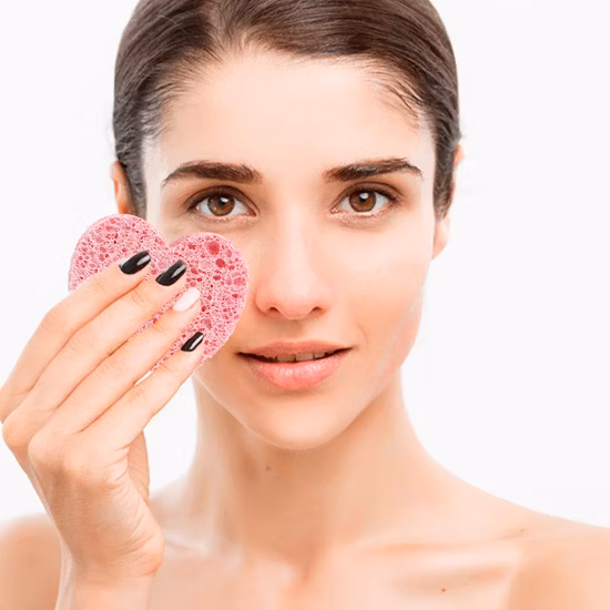 Sweetheart éponge biodégradable rose en cellulose compressée pour nettoyer le visage