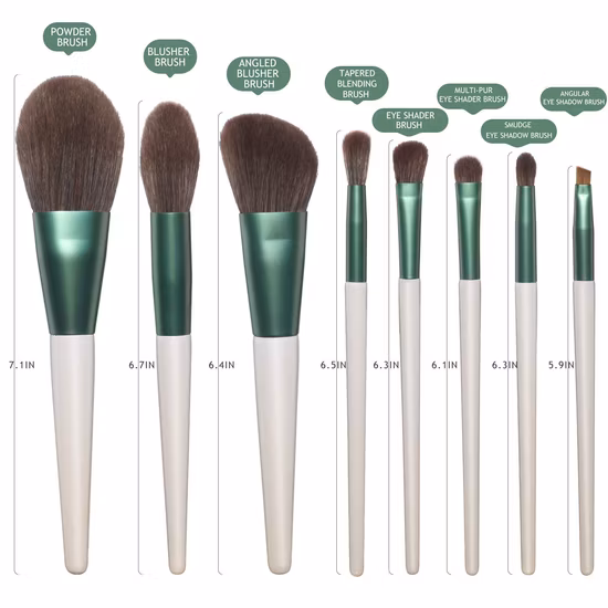 Ensemble de 8 pinceaux de maquillage synthétiques de qualité supérieure, pinceaux Kabuki, cosmétiques, fond de teint, correcteurs, poudre, fard à joues, mélange d'ombres à paupières, ensembles de pinceaux blancs et verts avec sac en PU
